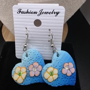 Blue Heart Flower Earrings (1412)